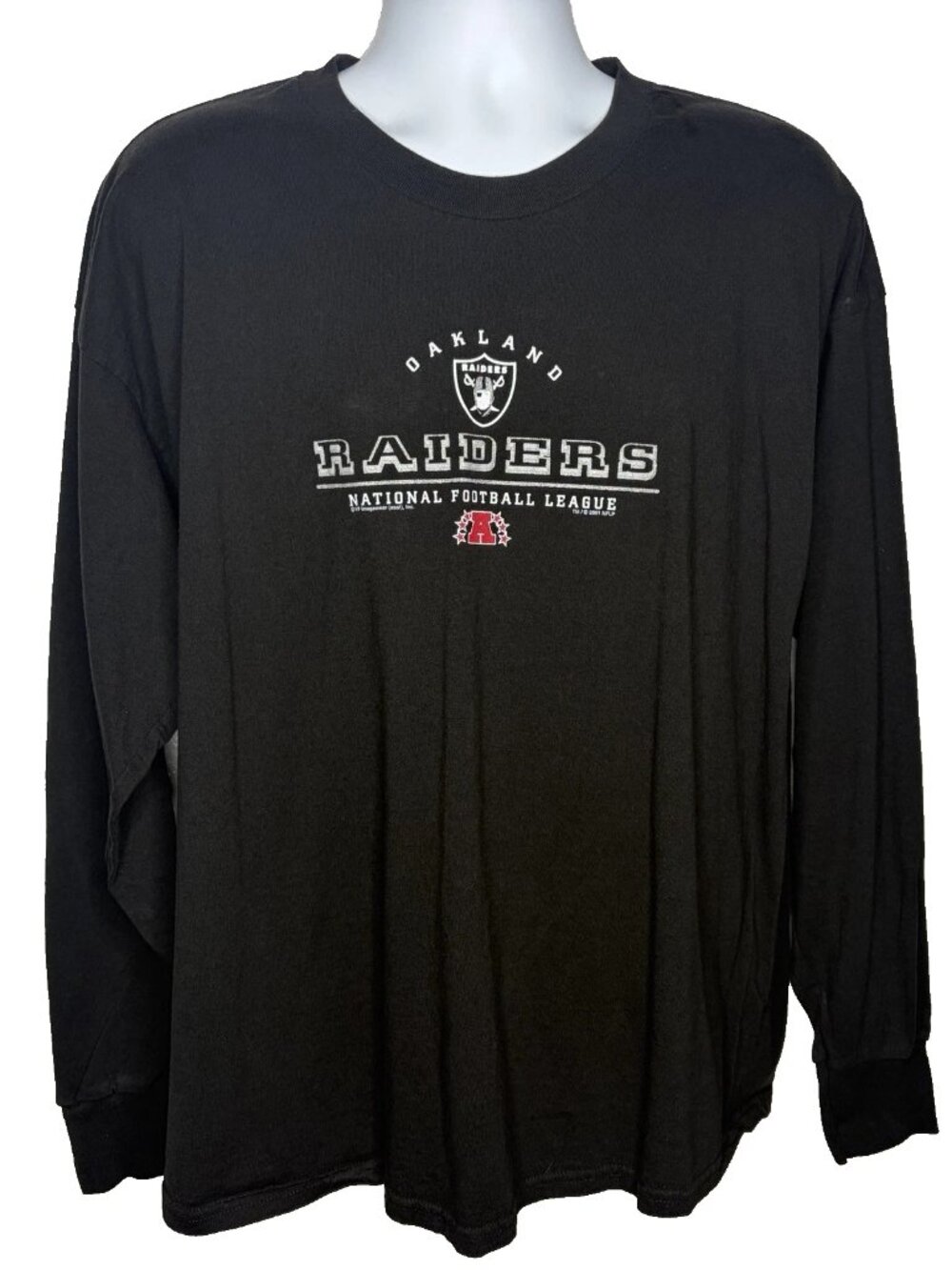 Vintage Y2K Oakland Raiders T-shirt Size 2XL Black Long Sleeve Double Sided Lee